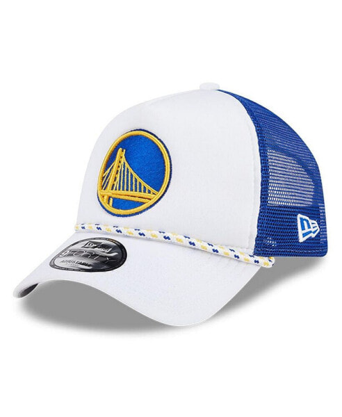 Men's White/Royal Golden State Warriors Court Sport Foam A-Frame 9FORTY Adjustable Trucker Hat