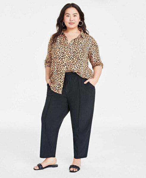 Trendy Plus Size Button-Front Crepe Shirt, Created for Macy's