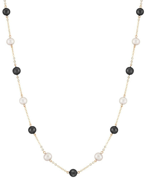 Macy's cultured Freshwater Pearl (5mm) & Onyx (5mm) 18" Collar Necklace in 14k Gold