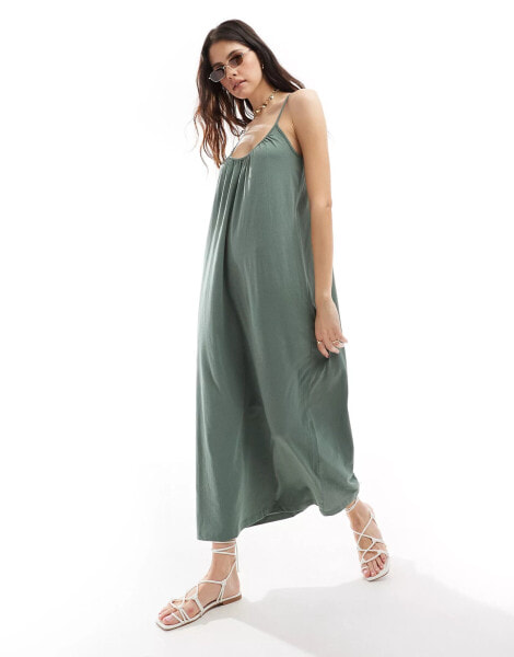 Vero Moda chuck on cami maxi dress in khaki