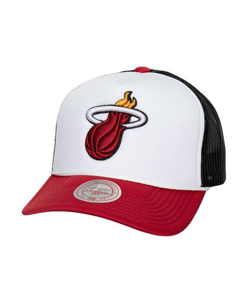 Men's White Miami Heat Hardwood Classics Blocker Foam Front Trucker Adjustable Hat