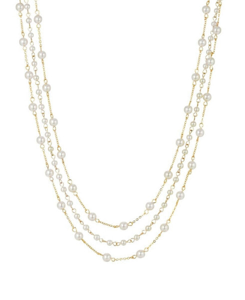 Women's Gold Tone Three Strand Imitation Pearl Chain Necklace