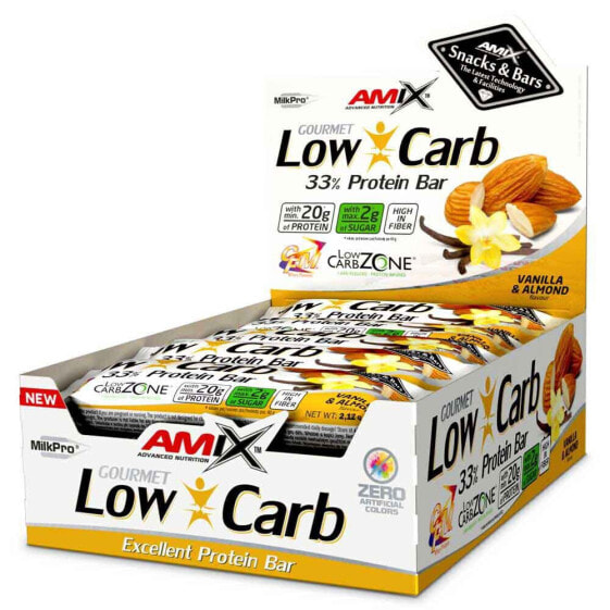 AMIX Low Carb 33% 60g Protein Bars Box Vanilla&Almond 15 Units