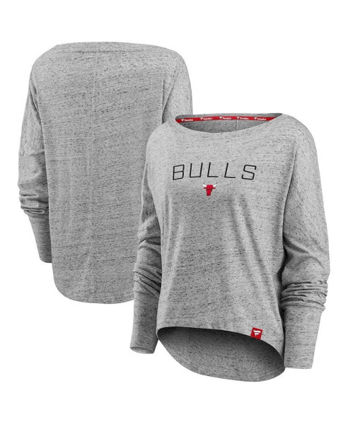 Women's Heathered Gray Chicago Bulls Nostalgia Off-The-Shoulder Long Sleeve T-shirt