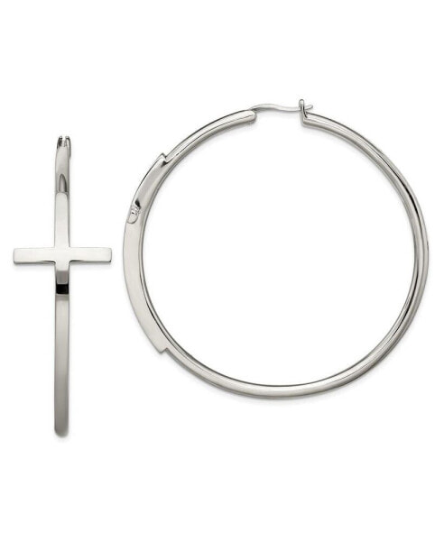 Stainless Steel Polished Large Cross Hoop Earrings