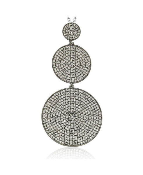 Suzy Levian Sterling Silver Cubic Zirconia Triple Pave Large Disk Dangle Pendant Necklace