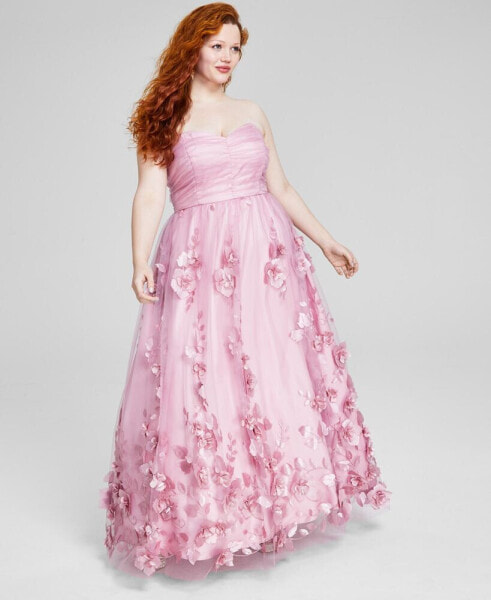 Trendy Plus Size Sweetheart-Neck Strapless 3D-Floral Gown, Created for Macy's