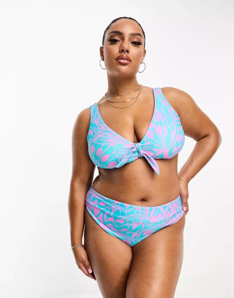 Simply Be – Bikinihose in Blau und Rosa mit hohem Beinausschnitt