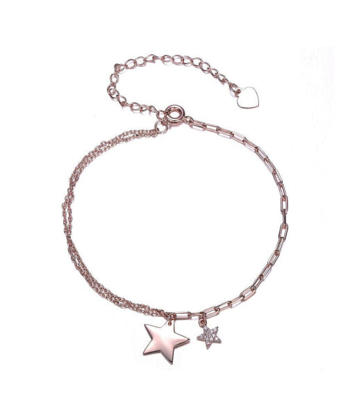 18K Rose Gold Plated Cubic Zirconia Adjustable Star Charm Bracelet for Teens