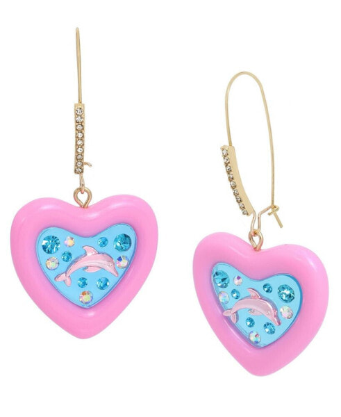 Faux Stone Dolphin Heart Dangle Earrings