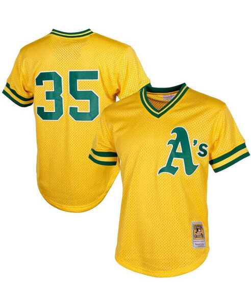 Men's Rickey Henderson Yellow Oakland Athletics Cooperstown Mesh Batting Practice Jersey