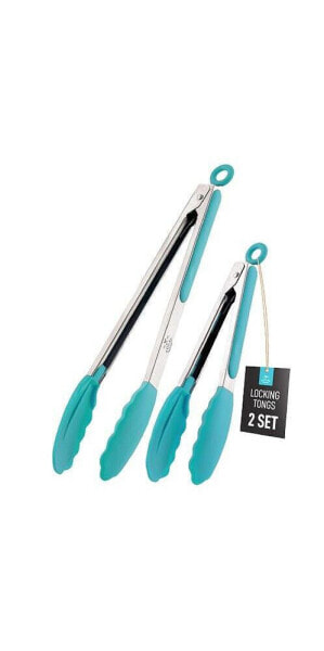 Tongs With Silicone Tips and Lock Mechanism 2-Pc