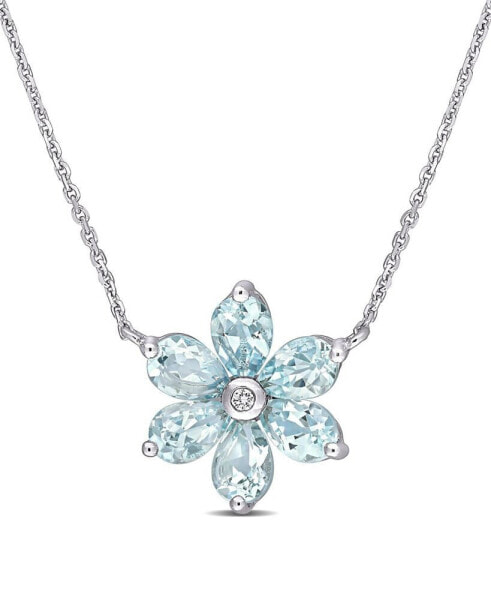 Aquamarine and Diamond Accent Floral Necklace