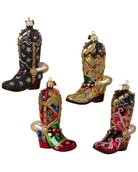 Kurt Adler Set Of 2 4In Noble Gems Glass Western Boot Ornaments Multicolor