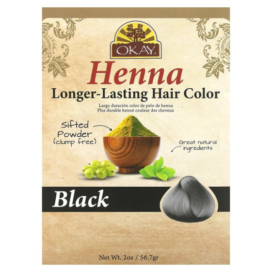 Okay Pure Naturals, хна, стойкая краска для волос, черный, 56,7 г (2 унции)