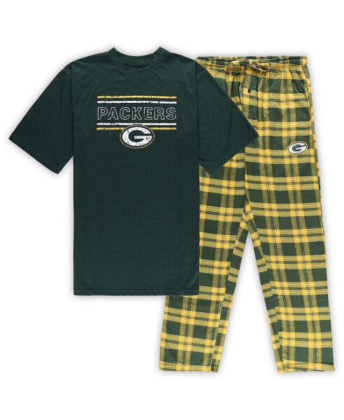 Men's Green, Black Green Bay Packers Big and Tall Flannel Sleep Set