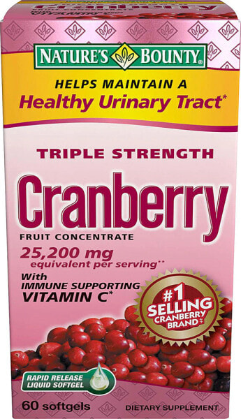 Nature's Bounty Cranberry Fruit Concentrate with Vitamin C  Растительный концентрат плодов клюквы  с витамином С  25200 мг 60 гелевых капсул