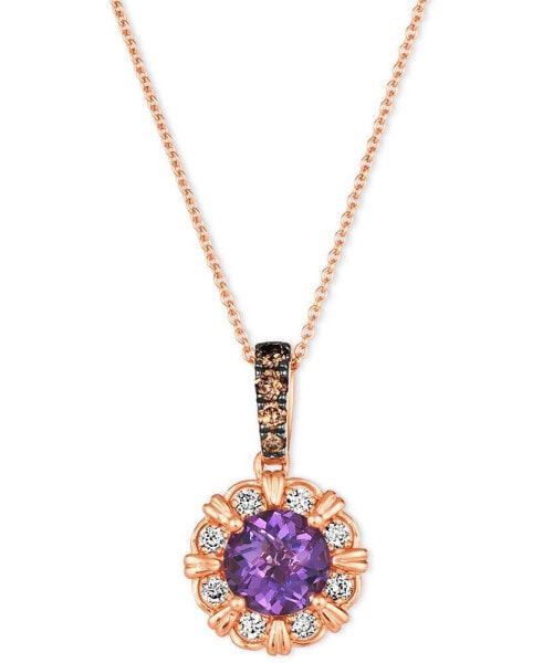 Grape Amethyst (1-1/6 ct. t.w.) & Diamond (1/4 ct. t.w.) Flower Adjustable 20" Pendant Necklace in 14k Rose Gold