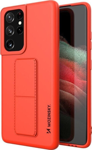 Wozinsky Wozinsky Kickstand Case elastyczne silikonowe etui z podstawką Samsung Galaxy S21 Ultra 5G czerwony