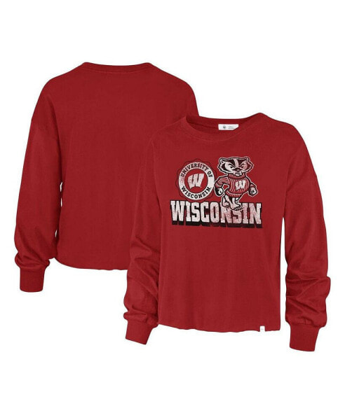 Women's Red Distressed Wisconsin Badgers Bottom Line Parkway Long Sleeve T-shirt