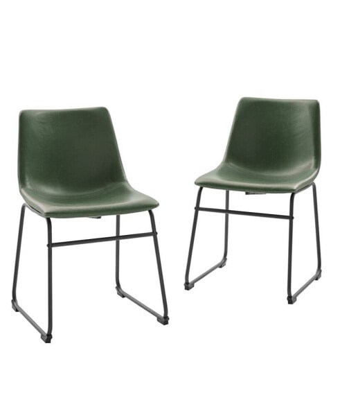 18" Contemporary Metal-Leg Faux Leather Dining Chair, Set of 2