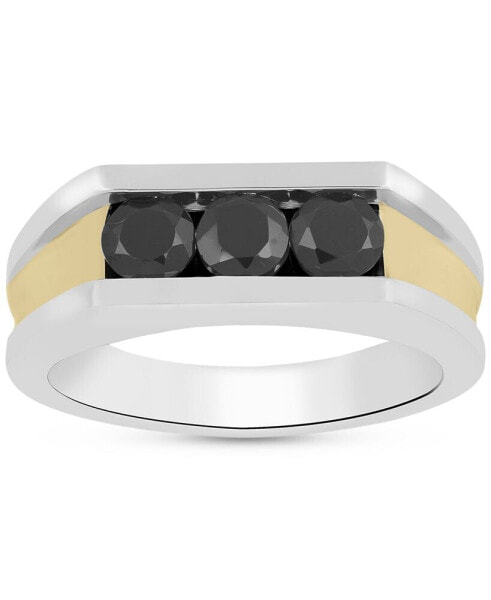 Men's Black Diamond Three Stone Concave Ring (1-1/2 ct. t.w.) in Sterling Silver & 14k Gold-Plate
