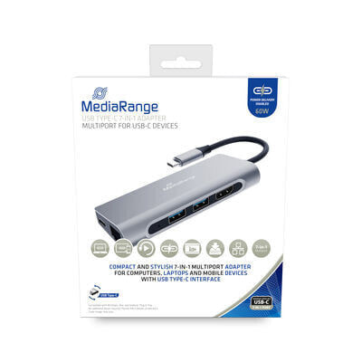 MEDIARANGE MRCS510 - USB 3.2 Gen 1 (3.1 Gen 1) Type-C - 60 W - Silver - SD - SDHC - SDXC - USB 3.2 Gen 1 (3.1 Gen 1) Type-A - USB 3.2 Gen 1 (3.1 Gen 1) Type-C - Aluminium