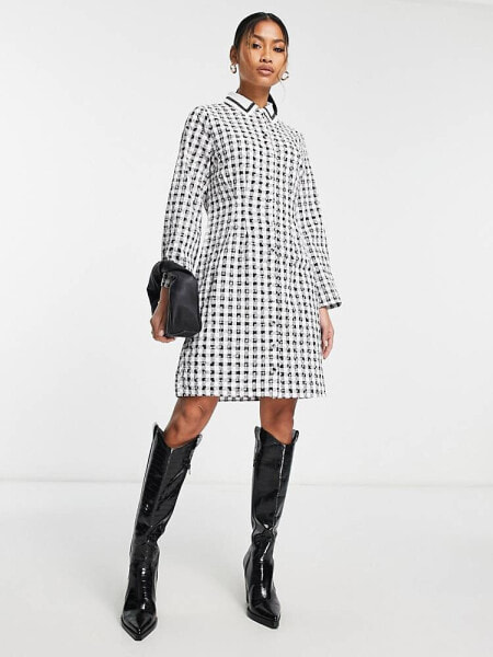 Y.A.S broderie collar mini dress in mono check