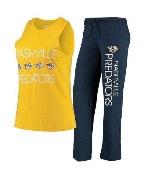 Women's Gold, Navy Nashville Predators Meter Tank Top & Pants Sleep Set