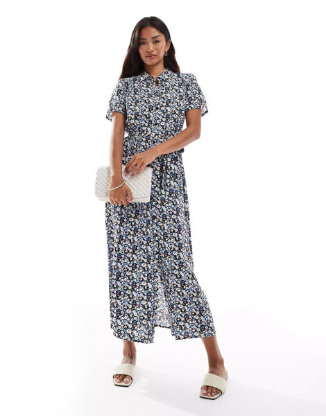 Vero Moda buttondown midi dress in navy floral print