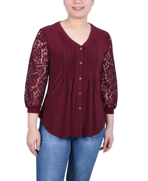 Women's Lace-Sleeve V-neck Top