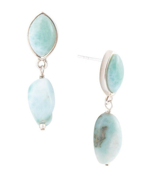 Dolce Genuine Blue Larimar Sterling Silver Oval and Natural Earrings