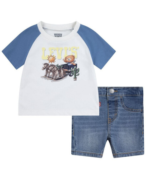 Baby Boys Bear Raglan T-shirt and Shorts Set