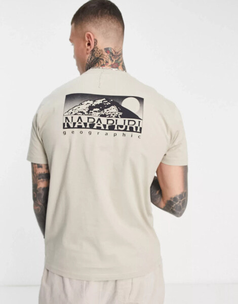 Napapijri Quito back print t-shirt in stone Exclusive at ASOS