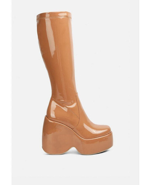 dirty dance patent high platform calf boots