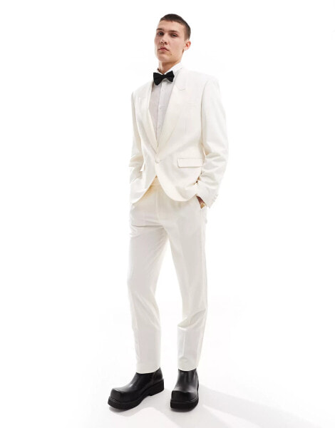 ASOS DESIGN slim tuxedo suit trouser in cream