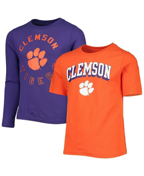 Preschool Boys and Girls Orange, Purple Clemson Tigers Love of The Game Goal T-shirt Combo Set