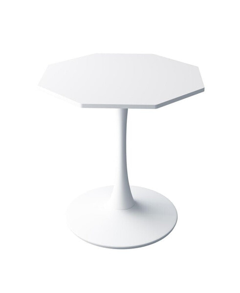 Modern Octagonal Coffee Table, White, Metal Base