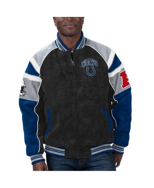 Men's Black Indianapolis Colts Faux Suede Raglan Full-Zip Varsity Jacket
