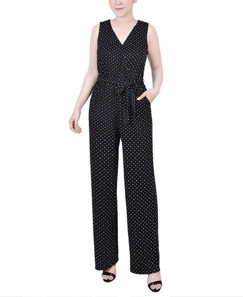 Petite Sleeveless Belted Jumpsuit