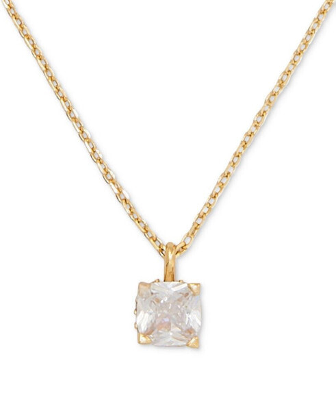 kate spade new york little Luxuries Gold-Tone Pavé & Crystal Square Pendant Necklace, 16" + 3" extender