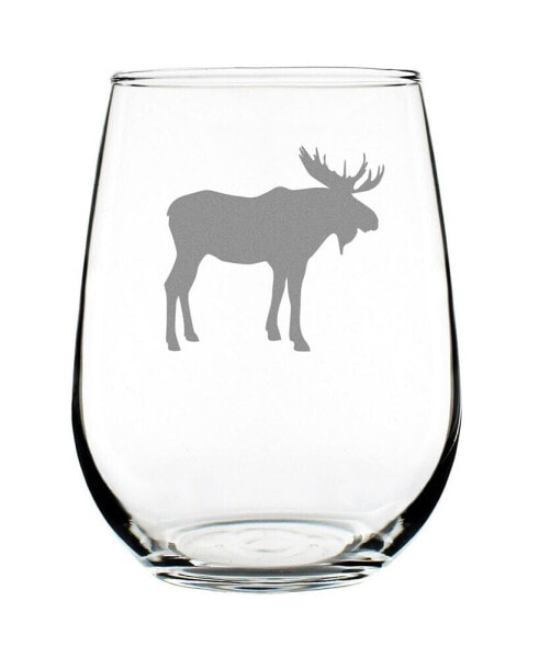 Moose Silhouette Rustic Cabin Gifts Stem Less Wine Glass, 17 oz