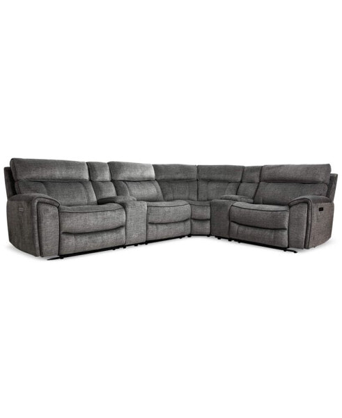 Hutchenson 6Pc Fabric Sectional with 2 USB Power Recliners, 2 Consoles