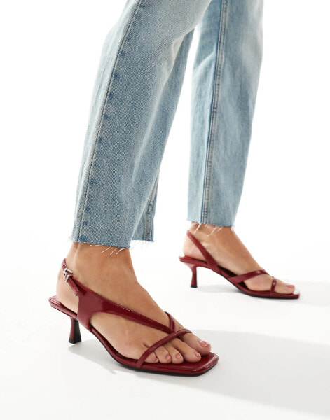 Stradivarius strappy kitten sandal in burgundy