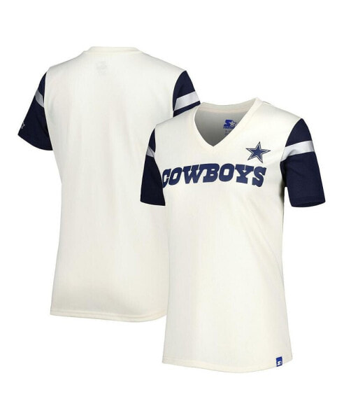 Women's Cream Dallas Cowboys Kick Start V-Neck T-shirt