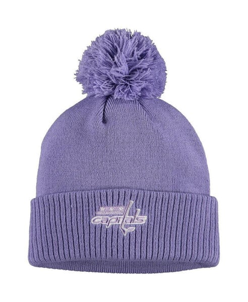 Men's Purple Washington Capitals 2021 Hockey Fights Cancer Cuffed Knit Hat with Pom