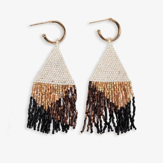 James mini gold hoop mixed angles beaded fringe earrings bronze