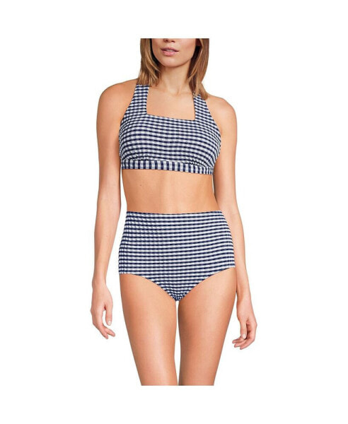 Women's Gingham Square Neck Halter Bikini Swimsuit Top