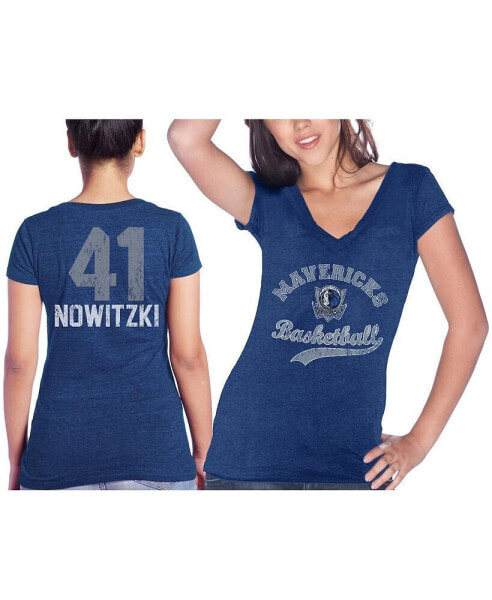 Women's Threads Dirk Nowitzki Blue Dallas Mavericks Name & Number Tri-Blend T-shirt