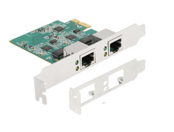 Delock PCI Express x1 Card to 2 x RJ45 2.5 Gigabit LAN RTL8125 - Internal - Wired - PCI Express - Ethernet - 2500 Mbit/s - White